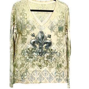 Green Source Green & Yellow Long Sleeve Blouse L